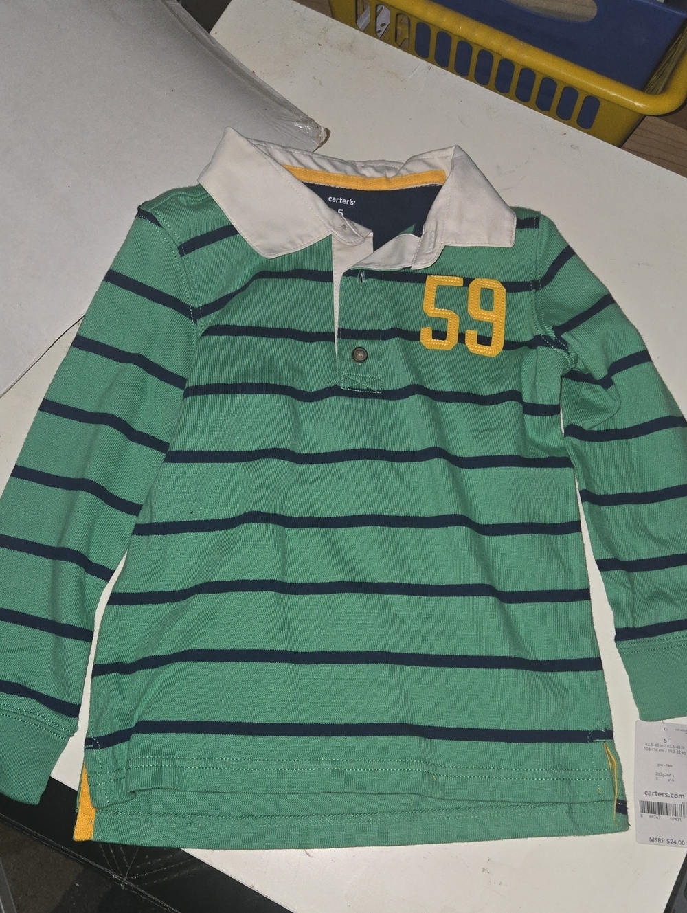 Carter's Boys Striped Polo Green & Blue Size 5 NWT